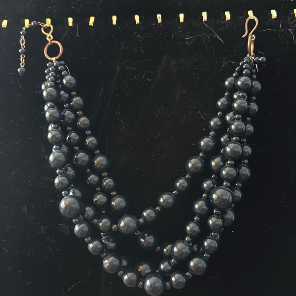 Adjustable black sphere necklace choker stacked necklace chunky Talbots vintage